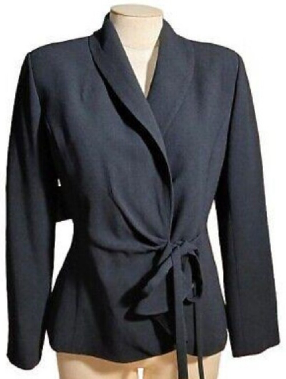 Vintage Bloomingdales Blazer Womens 6 Black Wrap Tie Waist Career Jacket